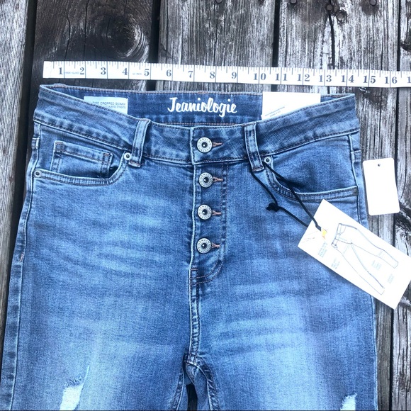 Jeanologie high waisted cropped jeans stretchy size 5 - Picture 10 of 15